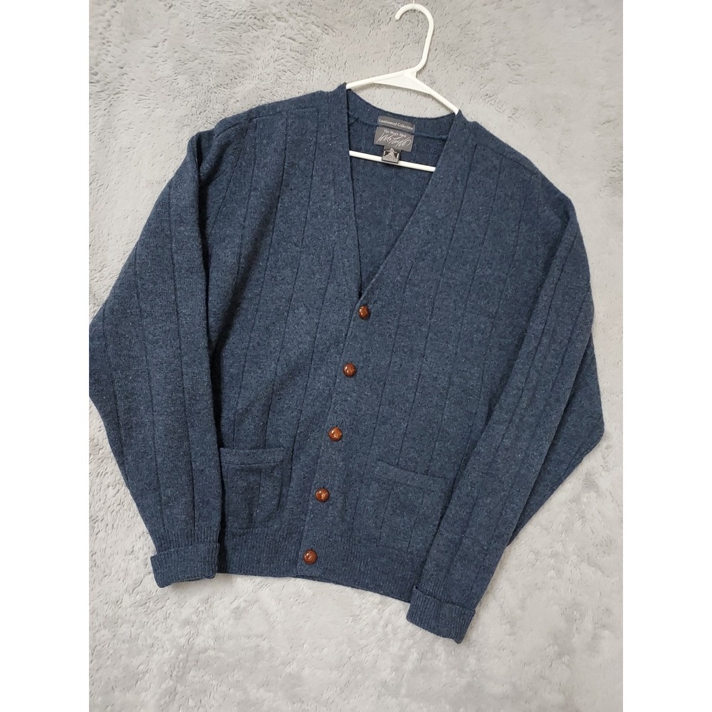 Vintage Lord Taylor Cardigan Mens XL Lambswool  V Neck Blue Sweater Tennis Prep